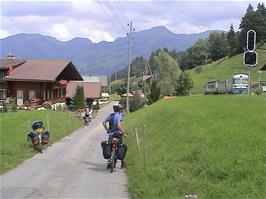 A train passes as we approach Oeschsette on our long descent, 15.7 miles into the ride